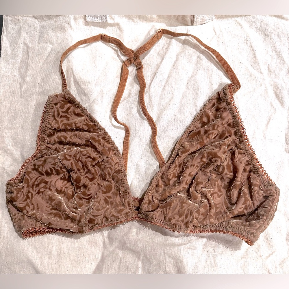 Intimately Free People Velvet Burnout Logo Triangle Bralette Small